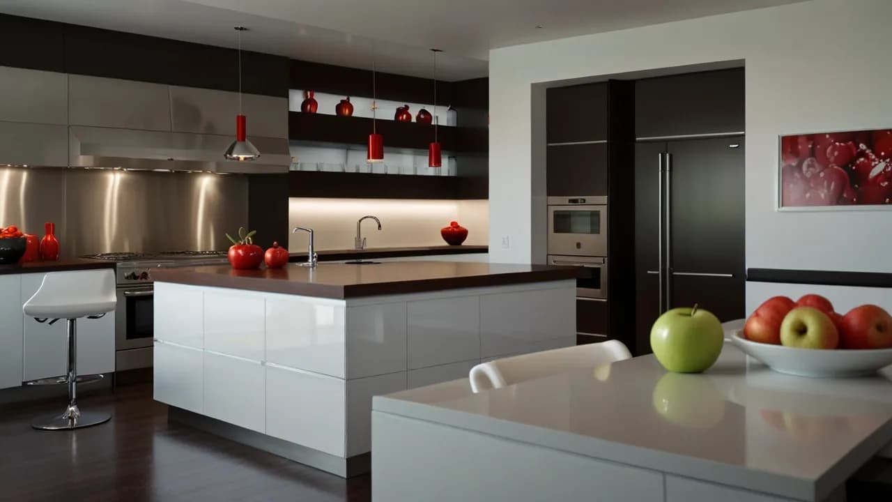 Biała kuchnia z ciemnym drewnianym blatem: Kontrast i elegancja